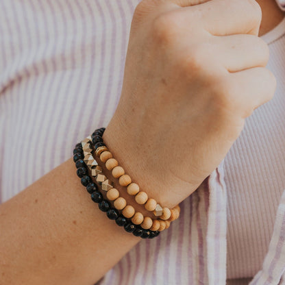 Black Onyx & Rosewood Diffuser Stacking Bracelets